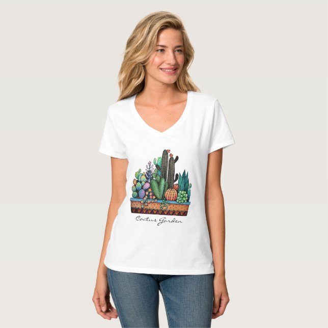 Niedlicher Kakteen Garden in Pot T-Shirt (Vorderseite Vollansicht)
