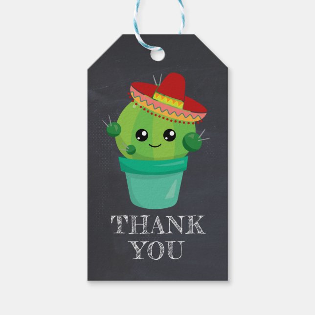 Niedlicher Kaktus in einem Sombrero auf Chalkboard Geschenkanhänger (Vorderseite)