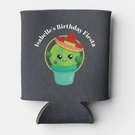 Niedlicher Kaktus in einem Sombrero auf schwarzer Dosenkühler