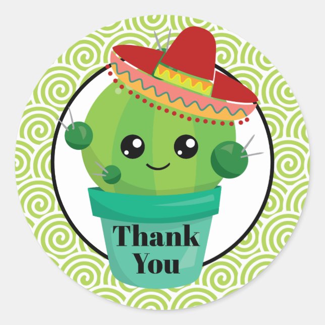 Niedlicher Kaktus in einem Sombrero Danke Runder Aufkleber (Vorderseite)