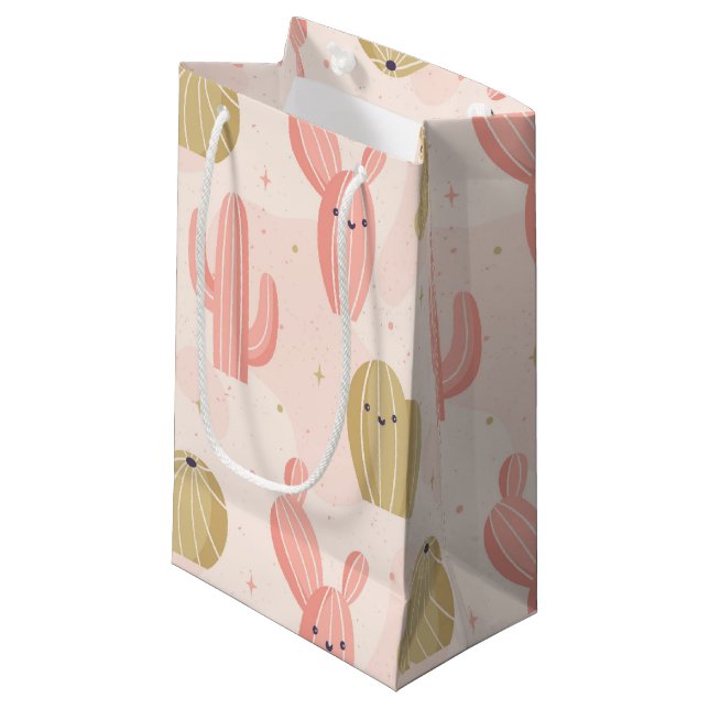 niedlicher Kaktus Kleine Geschenktüte (Vorderseite Schrägansicht)