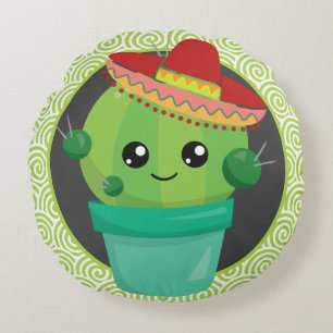 Niedlicher Kaktus mit Sombrero Rundes Kissen