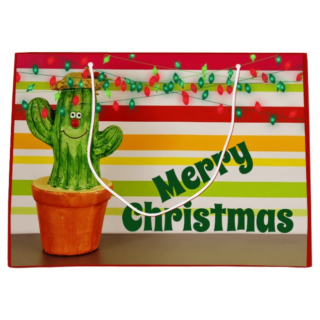 Niedlicher Kaktus und festliche Strandleuchten Wei Große Geschenktüte (Vorderseite)