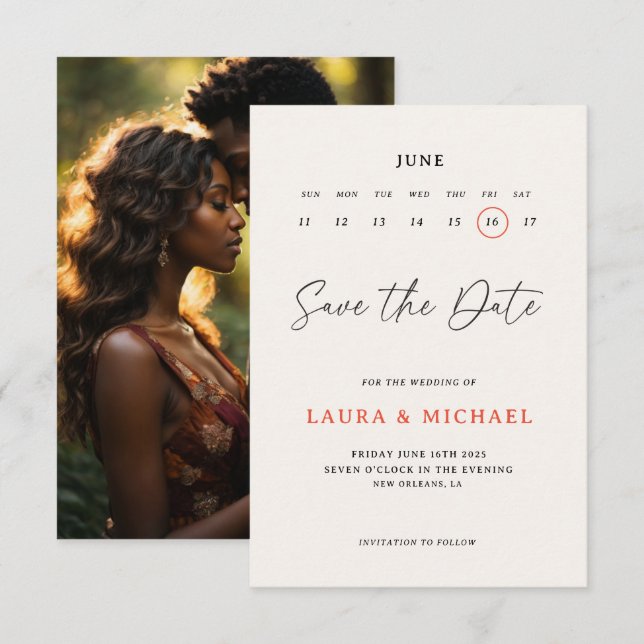Niedlicher Kalender Save the Date mit Foto Einladung (Vorne/Hinten)