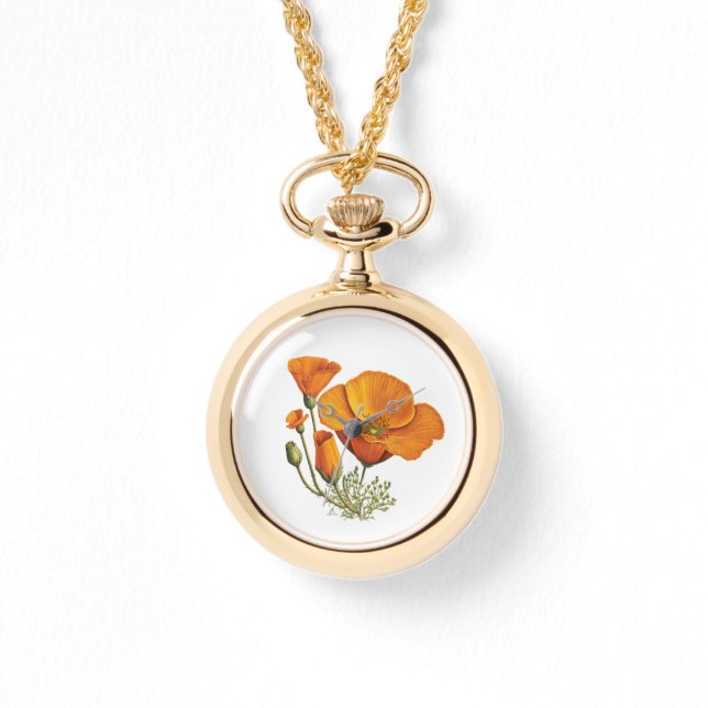 Niedlicher kalifornischer Mohnstil-Blume Vintag Armbanduhr (Vorderseite)
