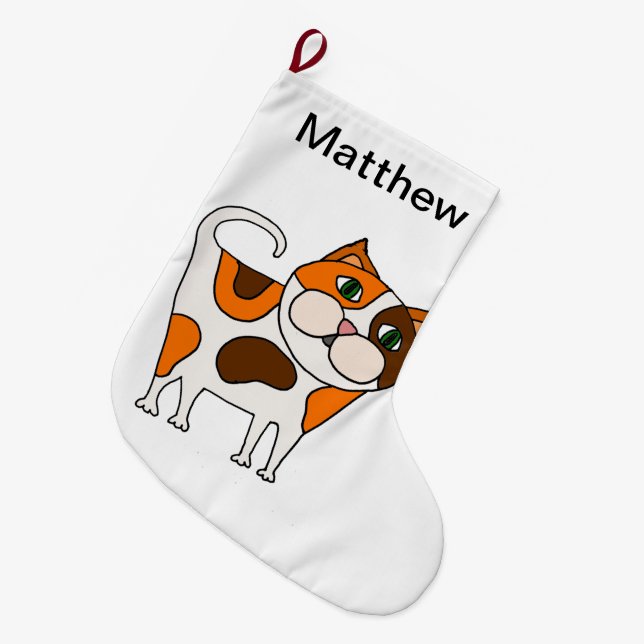 Niedlicher Kalikokitty-Katzen-Cartoon Großer Weihnachtsstrumpf (Vorderansicht (hängend))