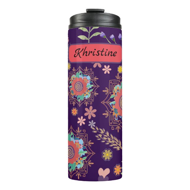 Niedlicher kalssischer Personalisierter floraler T Thermosbecher (Vorderseite)