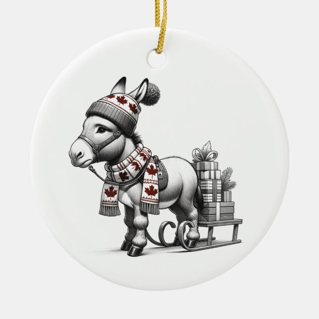 Niedlicher kanadischer WeihnachtsDonkey Keramik Ornament (Vorne)