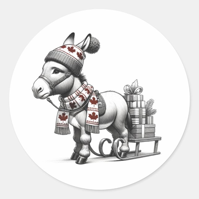Niedlicher kanadischer WeihnachtsDonkey Runder Aufkleber (Vorderseite)