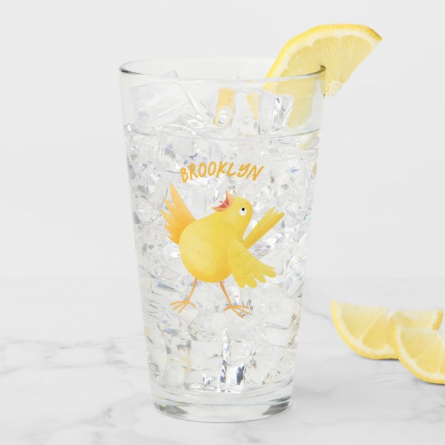 Niedlicher Kanarienvogel-Cartoon Glas (Rückseite Ice)