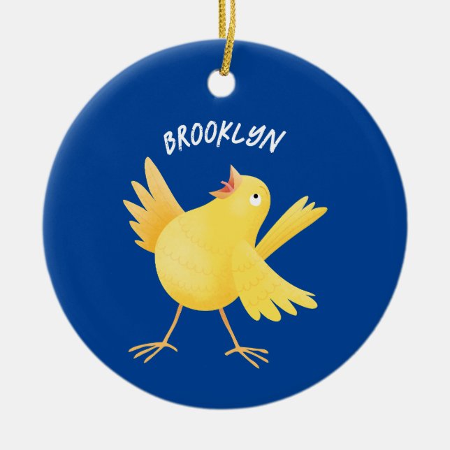 Niedlicher Kanarienvogel-Cartoon Keramik Ornament (Vorne)