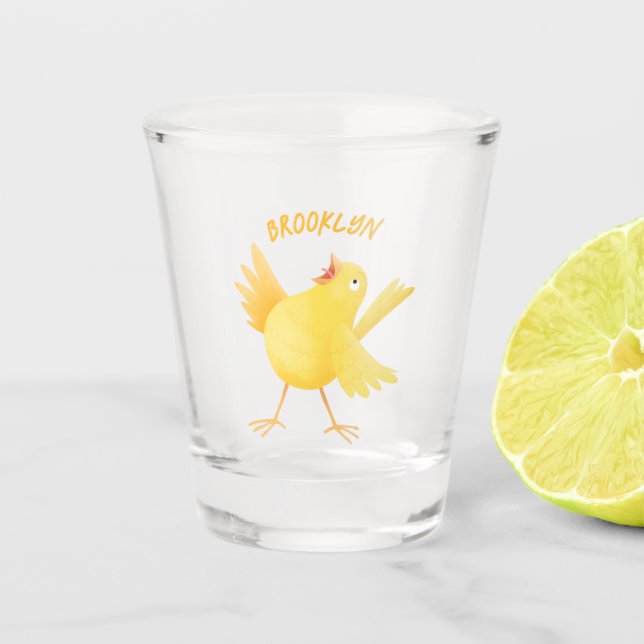 Niedlicher Kanarienvogel-Cartoon Schnapsglas (Vorderseite)