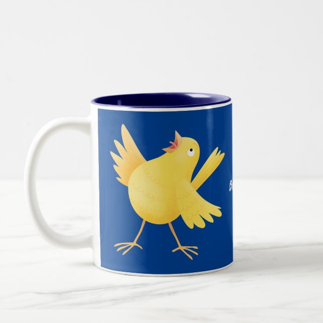 Niedlicher Kanarienvogel-Cartoon Zweifarbige Tasse (Links)