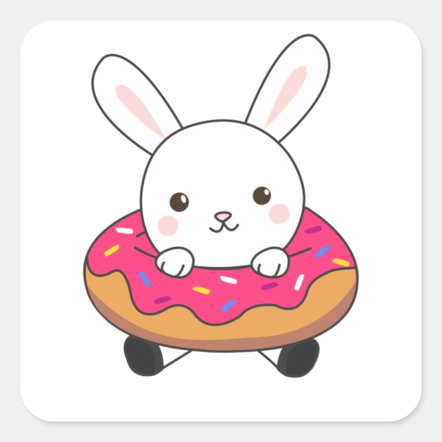Niedlicher Kaninchenhahn Donut Sprinkles Rosa Quadratischer Aufkleber (Vorderseite)