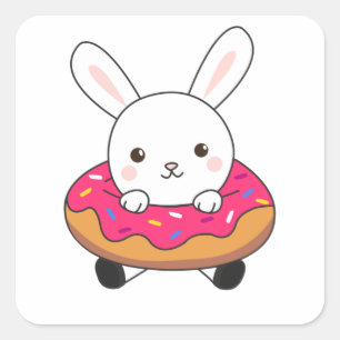 Niedlicher Kaninchenhahn Donut Sprinkles Rosa Quadratischer Aufkleber