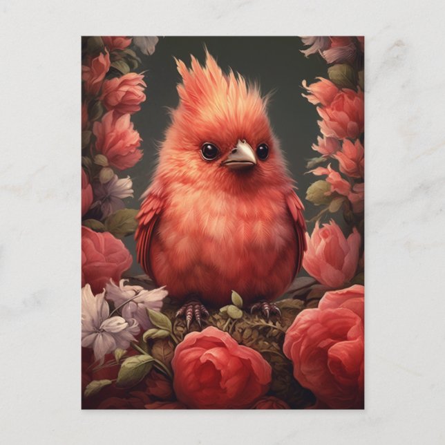 Niedlicher Kardinal Bird - Whimsical Painting Postkarte (Vorderseite)