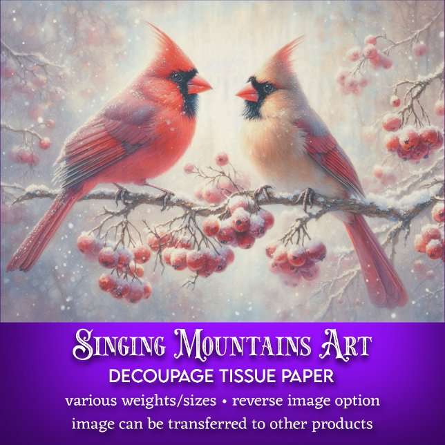 Niedlicher Kardinal Couple Rustic Forest Decoupage Seidenpapier (Von Creator hochgeladen)