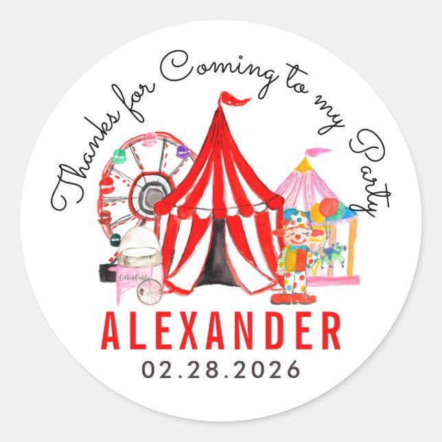 Niedlicher Karneval-Circus-Show-Kind Danke, Geburt Runder Aufkleber (Vorderseite)