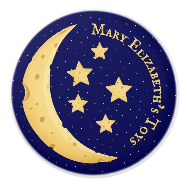 Niedlicher Käse Moon & Stars Personalisiert Celest Keramikknauf (Vorderseite)