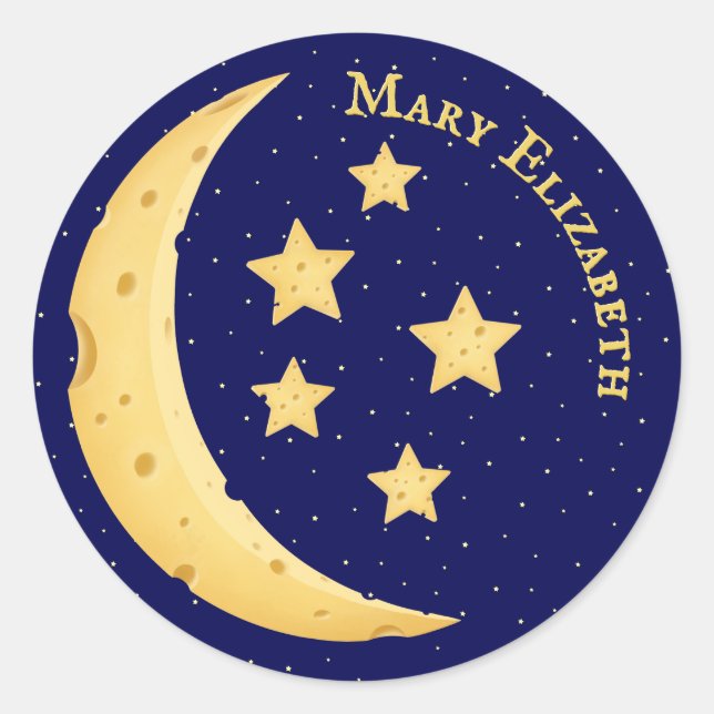 Niedlicher Käse Moon & Stars Personalisiert Celest Runder Aufkleber (Vorderseite)