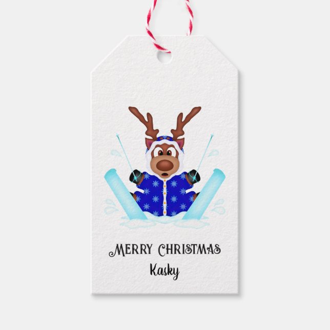 Niedlicher Kasky Weihnachtsmann Feiertag Hirsch Geschenkanhänger (Vorderseite)