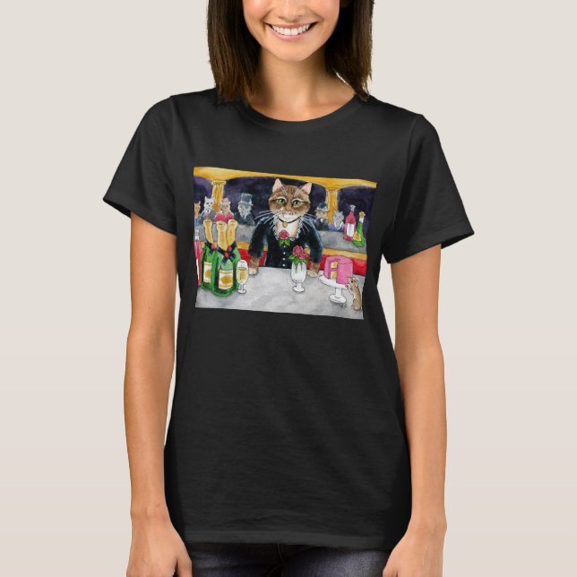 Niedlicher Katze Manet Spoof Paris-Nachtklub T-Shirt (Vorderseite)