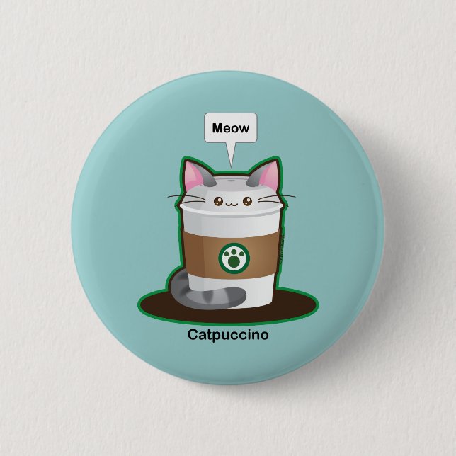 Niedlicher Katzen-Kaffee Button (Vorderseite)
