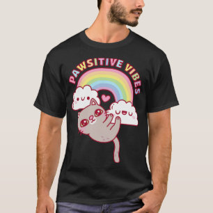 Niedlicher Katzenbogen und Wolken Pawsitive Gesich T-Shirt