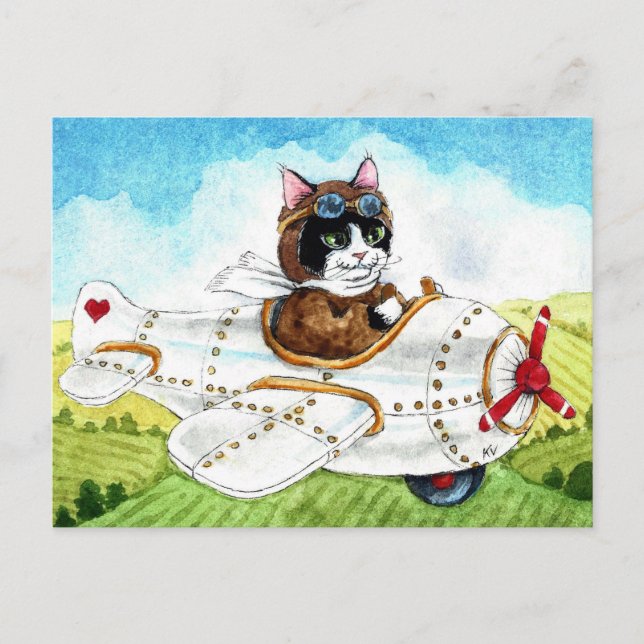 Niedlicher Katzenflug Bon Voyage Postkarte (Vorderseite)