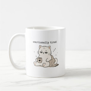 Niedlicher Katzenhumor Emotional müde Kaffeetasse