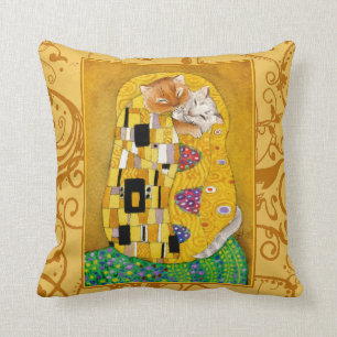 Niedlicher Katzenkäfer Cartoon Klimt Das Kiss Gold Kissen