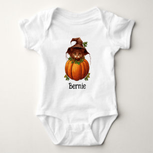 Niedlicher Katzenkatze Kürbislaterne Halloween Nam Baby Strampler
