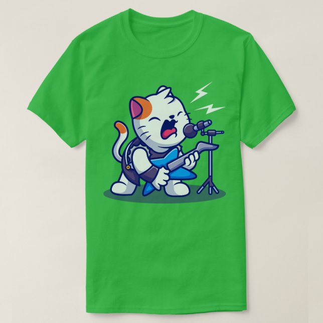 Niedlicher Katzenrocker mit Gitarren-Cartoon T-Shirt (Design vorne)