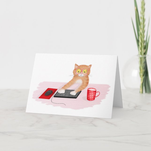 Niedlicher Katzensprung im Internet auf einer Comp Karte (Vorderseite)