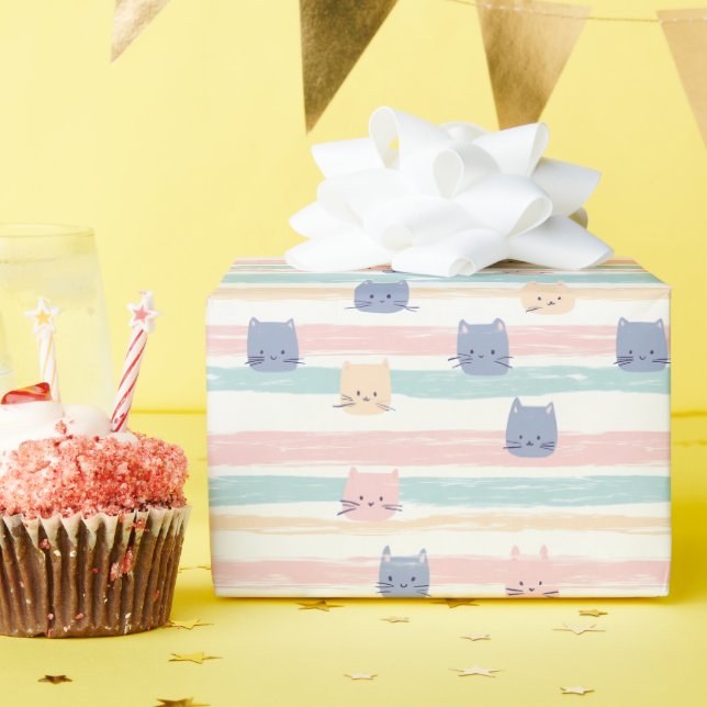 Niedlicher Katzenstreifen Geschenkpapier (Geburtstagsparty)