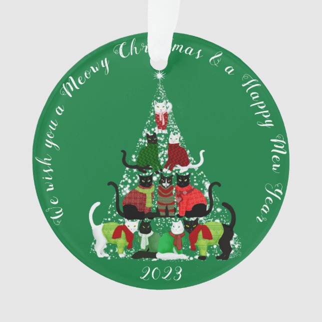 Niedlicher Katzenweihbaum Personalisiert Ornament (Vorderseite)