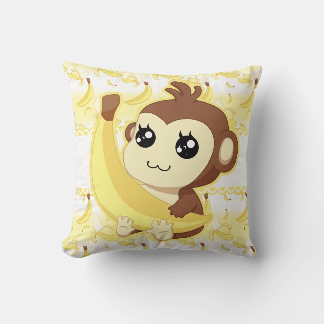 Niedlicher Kawaii Affe, der Banane hält Kissen (Vorderseite)