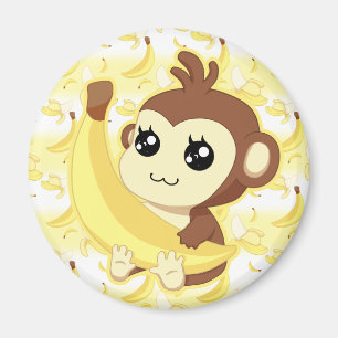 Niedlicher Kawaii Affe, der Banane hält Magnet
