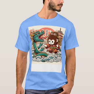 Niedlicher Kawaii-Affe gegen Dragon in Japan Pagod T-Shirt