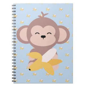Niedlicher Kawaii Affe mit Bananen-Notizbuch Notizblock