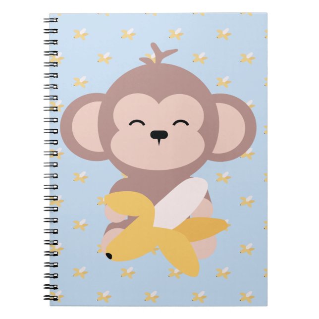 Niedlicher Kawaii Affe mit Bananen-Notizbuch Notizblock (Vorderseite)