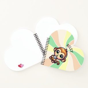 Niedlicher Kawaii-Affe mit Bubble Tee Personalisie Notizbuch