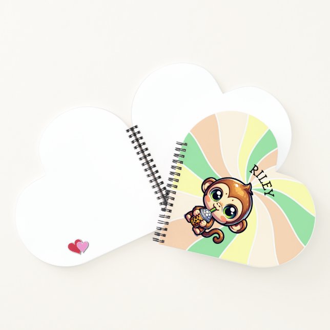 Niedlicher Kawaii-Affe mit Bubble Tee Personalisie Notizbuch (Innenseite)