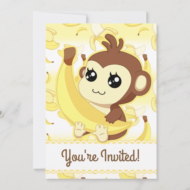 Niedlicher Kawaii-Affe und Banane Einladung (Rückseite)