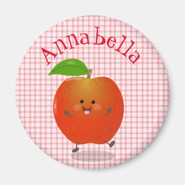 Niedlicher Kawaii-Apfel-Cartoon Magnet (Vorne)