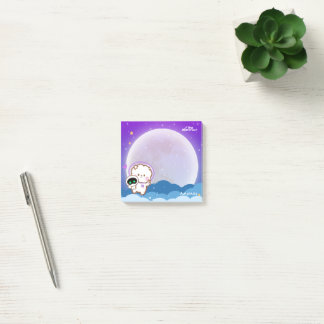 Niedlicher Kawaii-Astronautin Jinnie über die Lila Post-it Klebezettel