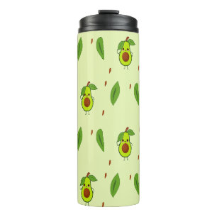 Niedlicher Kawaii-Avocado auf grüner Fläche Thermosbecher