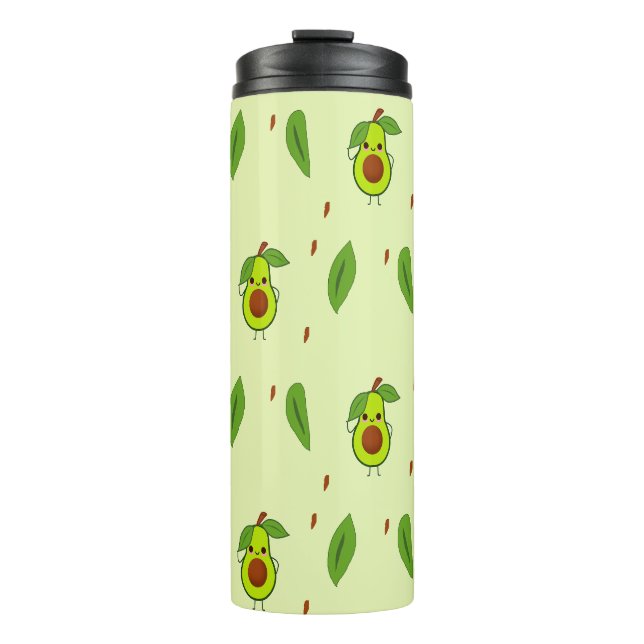 Niedlicher Kawaii-Avocado auf grüner Fläche Thermosbecher (Vorderseite)