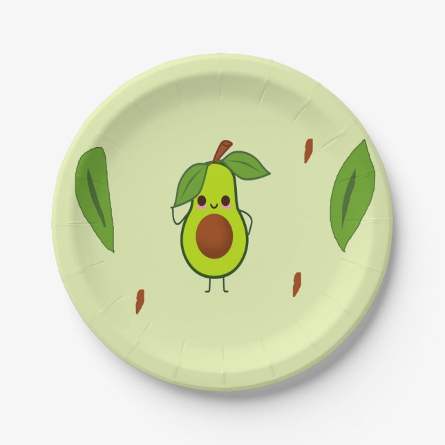 Niedlicher Kawaii-Avocado Pappteller (Vorderseite)