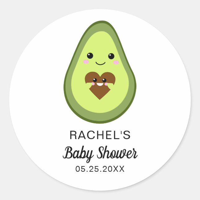 niedlicher Kawaii avocado trächtiger Babyduschfies Runder Aufkleber (Vorderseite)